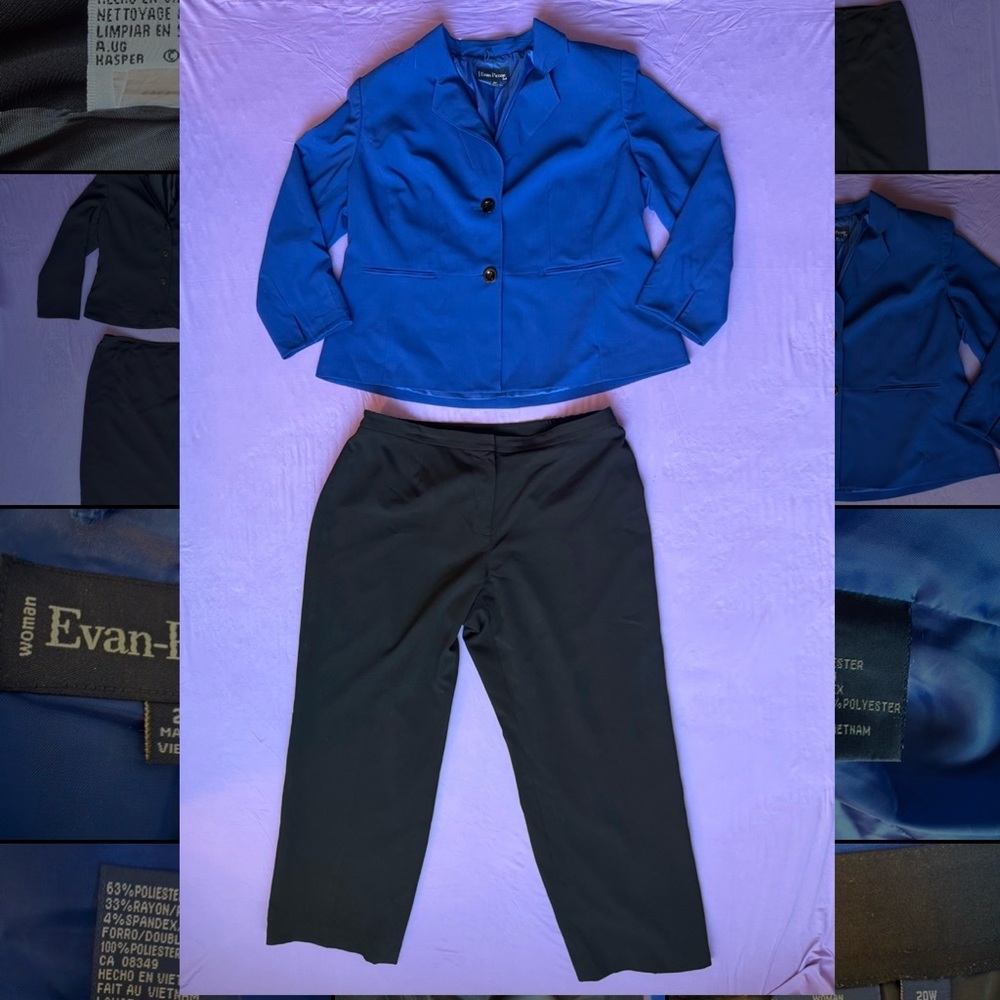 Evan Picone Women’s Blue & Black 2pc Pant Suit Size 20W Career Office